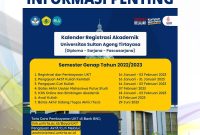Kalender Registrasi Akademik Untirta Semester Genap Tahun 2022/2023