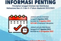 Perubahan Tanggal Orientasi dan Matrikulasi Untuk Mahasiswa Baru Pascasarjana Untirta 2022/2023